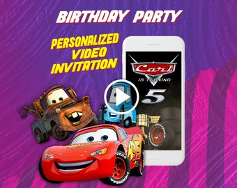 Cars birthday party video invitation, Lightning McQueen digital animated invite for mobile