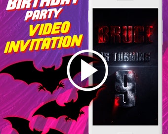 Bat birthday party video invitation, superheroes digital animated video invite for mobile, Dark Knight e invitation