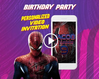 Faire-part vidéo pour fête d'anniversaire Spider-Man, invitation numérique animée de super-héros Marvel pour mobile