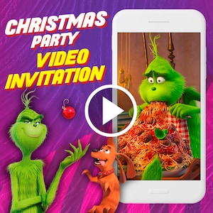 The Grinch birthday party video invitation, Christmas event digital animated video invite for mobile, Xmas e invitation