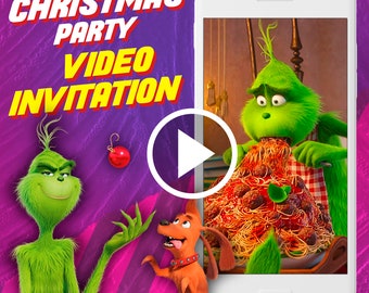 The Grinch birthday party video invitation, Christmas event digital animated video invite for mobile, Xmas e invitation