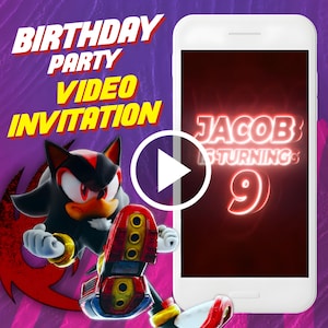 Shadow the hedgehog birthday party video invitation, sonic 3 movie digital animated video invite for mobile, sonic shadow e invitation