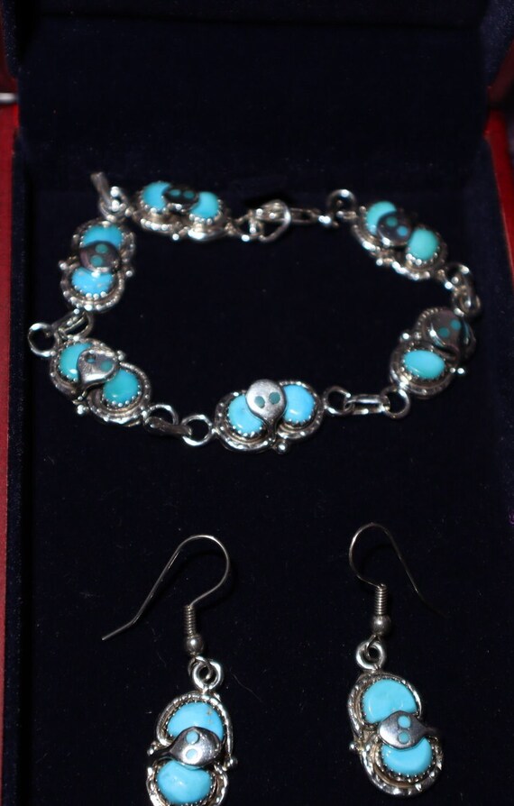 Turquoise Blue Snake Bracelet and Earrings Set