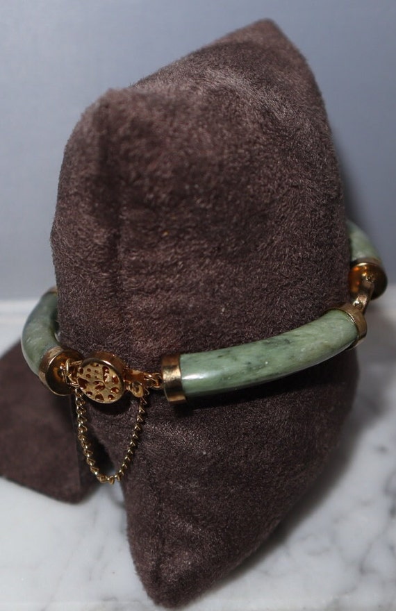 Gold Platted Green Jade Bracelet - image 2