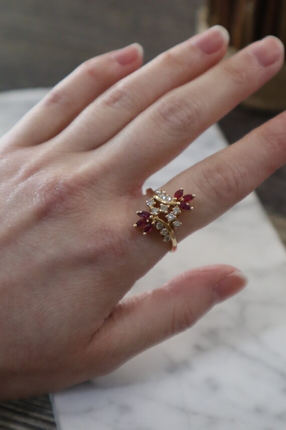 Vintage 14kt Yellow Gold Cocktail Ring with Ruby … - image 3