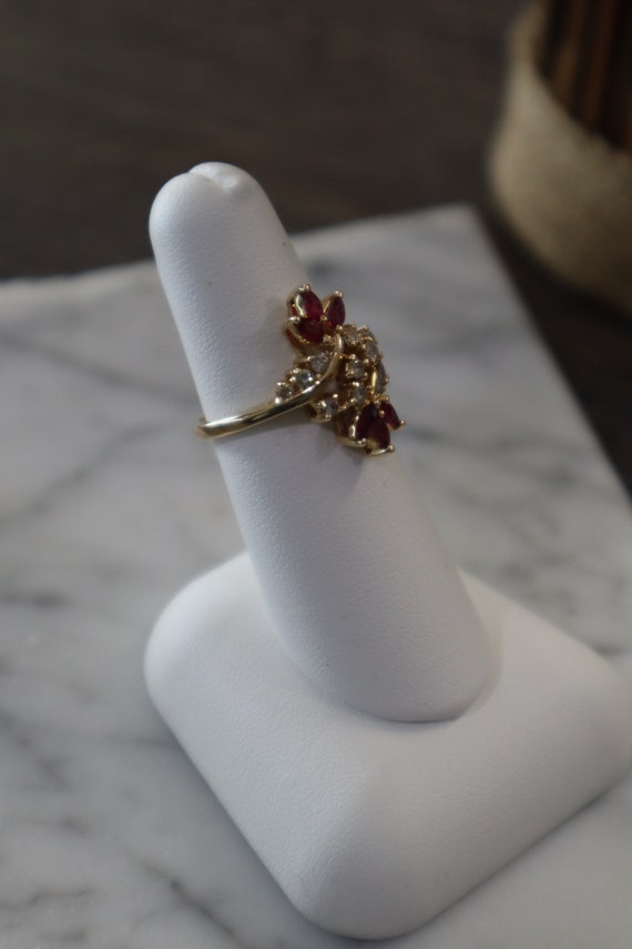Vintage 14kt Yellow Gold Cocktail Ring with Ruby … - image 2