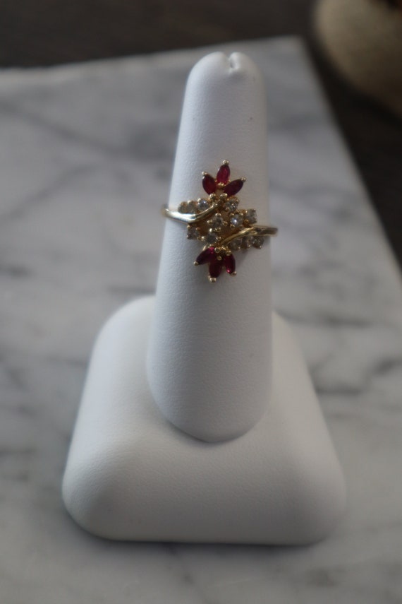 Vintage 14kt Yellow Gold Cocktail Ring with Ruby … - image 1