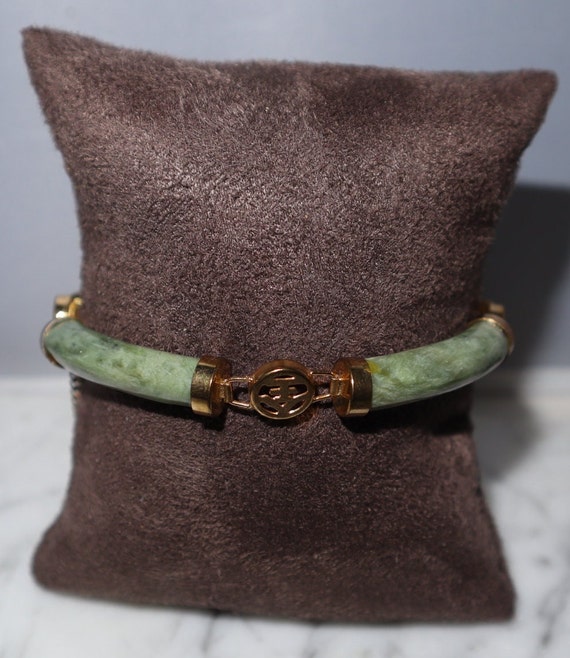 Gold Platted Green Jade Bracelet - image 1