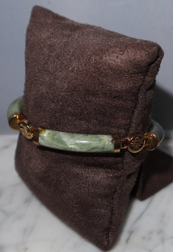 Gold Platted Green Jade Bracelet - image 3