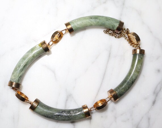 Gold Platted Green Jade Bracelet - image 4