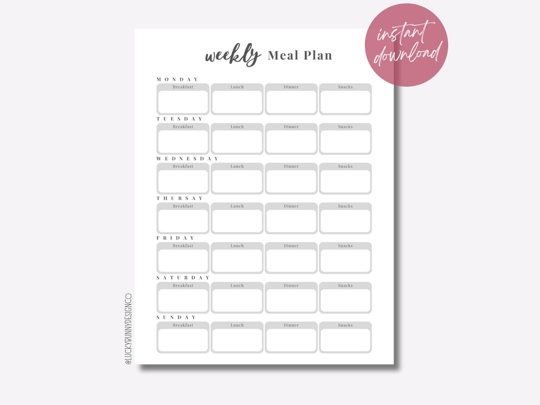 Printable Menu Planner - Meal Planner - Printable Menu - Weekly Menu ...