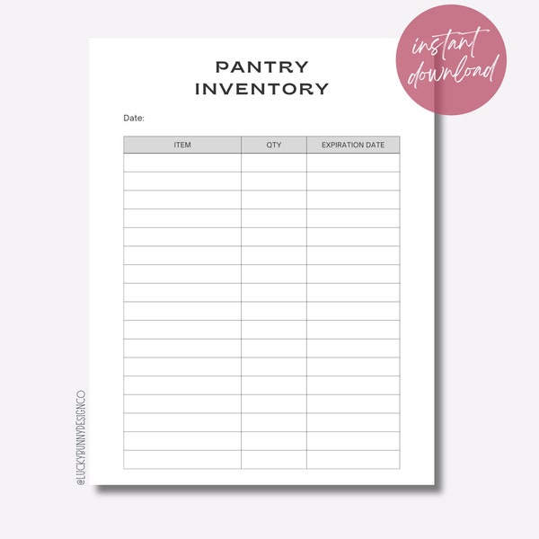 Instant Download - Pantry Inventory - Pantry List - Pantry Inventory Printable - Pantry Organization - PDF Printable