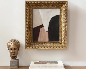 Original Abstract Painting in Antique Gold Frame / Framed Neutral Wall Art