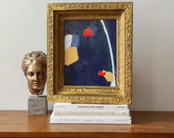 Original Blue Abstract Painting in Distressed Antique Gold Frame