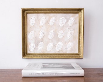 Small Original Abstract in Vintage Gold Frame / Framed Painting / Textured Beige and White Wall Art / Minimalist Impasto Art
