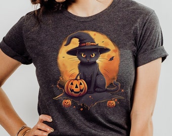 Halloween Black Cat shirt, Vintage  Black Cat pumpkin shirt, Cat Lover Shirt, Retro Halloween Shirt, Spooky Season Fall gift, halloween gift