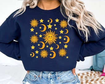 Celestial 90's sweatshirt, here comes the sun, celestial sweatshirt, moon sweat shirt, sun moon shirt, whimsigoth shirt, sun moon crew neck