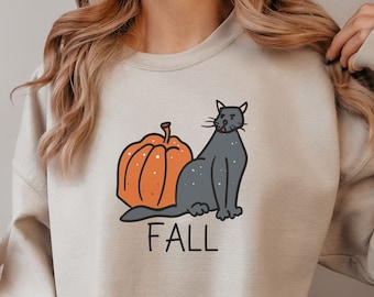 black cat pumpkin fall oversized crewneck sweatshirt, halloween black cat, halloween cat shirt, cat lover crewneck sweatshirt, cottagecore