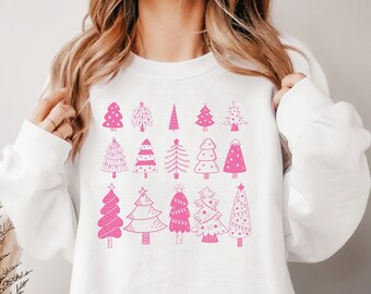 Pink christmas tree sweatshirt, christmas tree sweatshirt, merry christmas sweatshirts, christmas trees sweatshirt, christmastree shirt