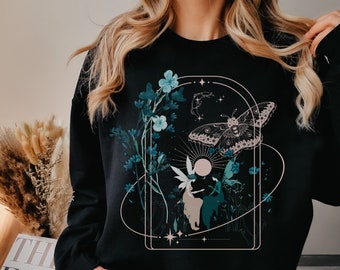 Whimsigoth fairy sweatshirt, fairycore, goblincore fairy shirt, mystical shirt, fairy garden sweatshirt, moth shirt, luna moth shirt, fairy