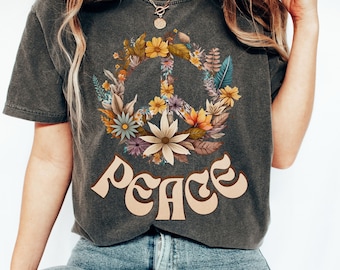 Floral Peace Sign Shirt: Comfort Colors Hippie Tee