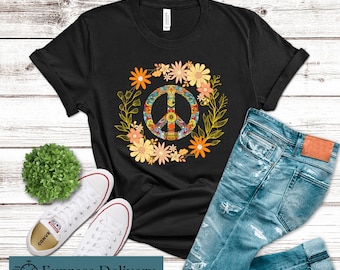 Floral Peace Sign T-Shirt: Hippie Peace Symbol Shirt