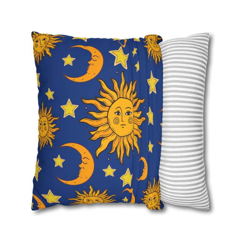 Sun pillow cover, celestial 90's pillow cover, celestial bedding pillow cover,mystical cosmic pillow, sun moon stars home decor, moon pillow bild 5