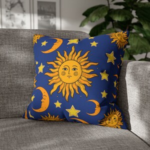 Sun pillow cover, celestial 90's pillow cover, celestial bedding pillow cover,mystical cosmic pillow, sun moon stars home decor, moon pillow bild 3