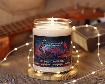 Custom zodiac birthday gift Cancer candle, Personalized Cancer astrology birthday candle, soy wax candle zodiac gift for her,scented candle