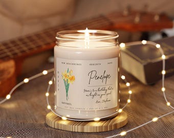 Custom Birthflower Candle: March Daffodil Birthday Gift
