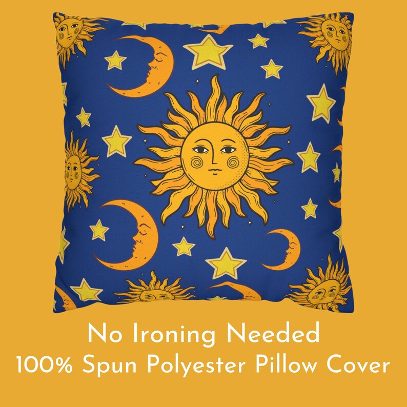 Sun pillow cover, celestial 90's pillow cover, celestial bedding pillow cover,mystical cosmic pillow, sun moon stars home decor, moon pillow bild 4