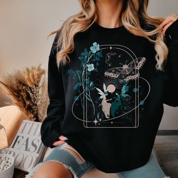 Whimsigoth fairy sweatshirt, fairycore, goblincore fairy shirt, mystical shirt, fairy garden sweatshirt, moth shirt, luna moth shirt, fairy