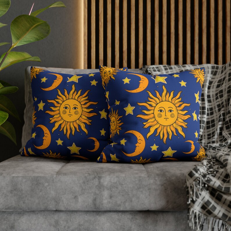 Sun pillow cover, celestial 90's pillow cover, celestial bedding pillow cover,mystical cosmic pillow, sun moon stars home decor, moon pillow bild 8