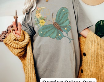 Vintage Butterfly and Moth T Shirt, Cottagecore Aesthetic Top, Art Shirt, Gift For Her, Nature Lover Tee, Boho Clothing, Botanical Outfit