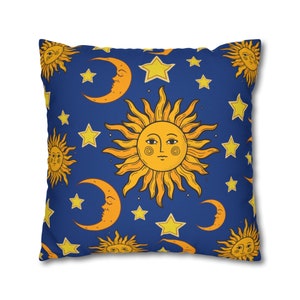 Sun pillow cover, celestial 90's pillow cover, celestial bedding pillow cover,mystical cosmic pillow, sun moon stars home decor, moon pillow bild 6