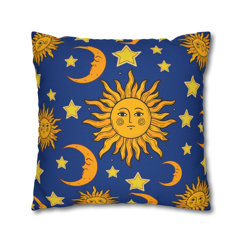 Sun pillow cover, celestial 90's pillow cover, celestial bedding pillow cover,mystical cosmic pillow, sun moon stars home decor, moon pillow bild 6