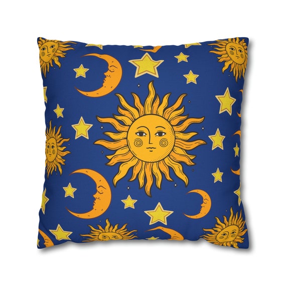 Sun pillow cover, celestial 90's pillow cover, celestial bedding pillow cover,mystical cosmic pillow, sun moon stars home decor, moon pillow