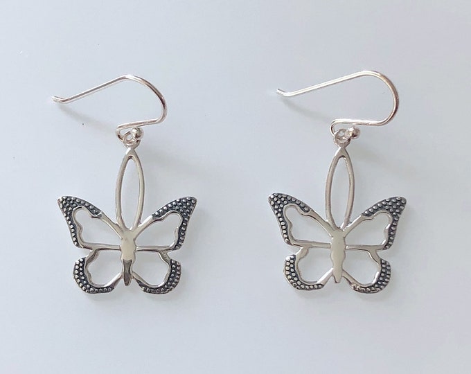 Sterling Silver Butterfly  Earrings with french wires, Wildlife jewelry, Insects earrings
