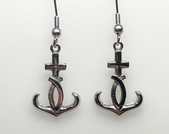 Cross and anchor earrings, stainless steel .  Nature jewelry, wildlife, bird's lovers.