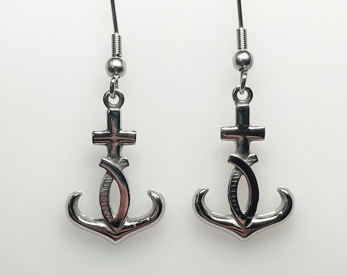 Cross and anchor earrings, stainless steel .  Nature jewelry, wildlife, bird's lovers.