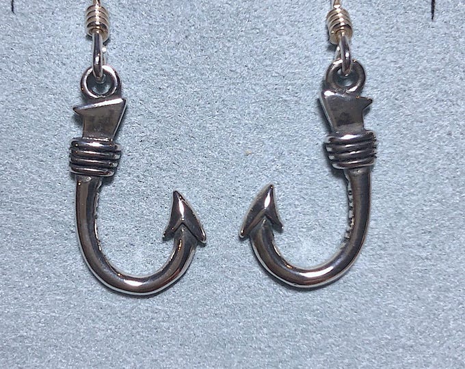 Sterling Silver Fish Hook Wire Earrings - Fishing, river, lake,  nautical jewelry