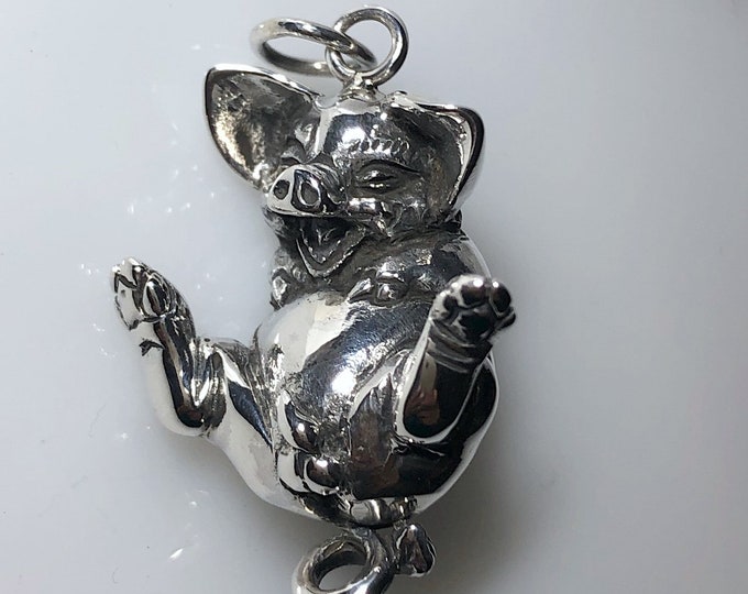 Sterling Silver Laughing Male Pig Pendant - Naughty Pig- Animal - Farm - Nature Jewelry