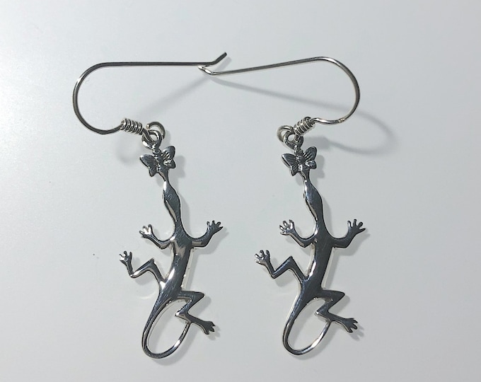 Sterling Silver Gecko with Butterfly Earrings, Lizard, Salamander - nature life jewelry.