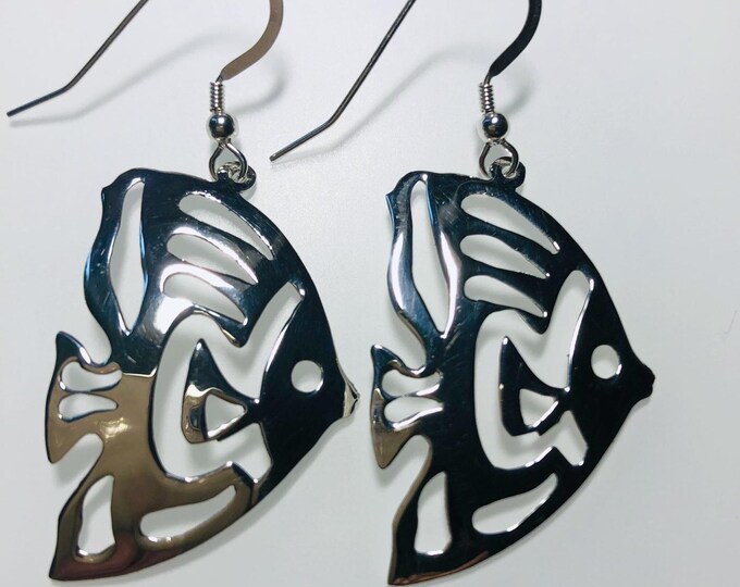 Sterling Silver Angel Fish Wire Earrings -  sea life, nature jewelry