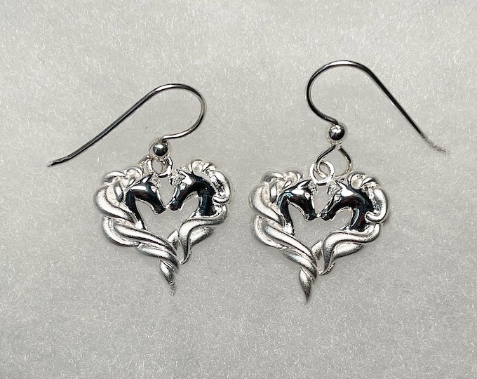 Sterling Silver Equestrian Love Wire Earrings - farm animals, heart, horse, nature jewelry