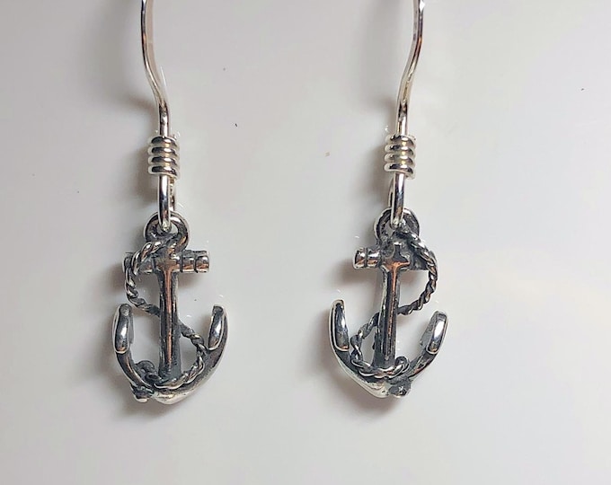 Sterling Silver Anchor Wire  earrings - Nautical, sailing, wildlife jewelry