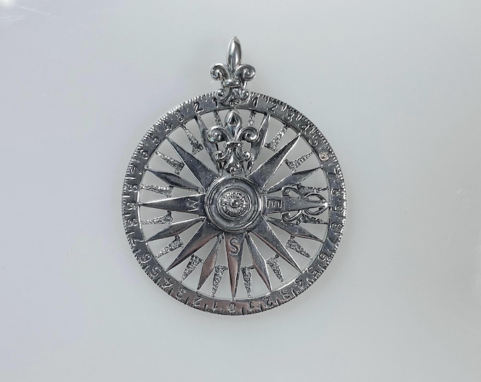 Sterling Silver Compass Rose Pendant - Sailing, marine, nautical jewelry