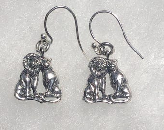 Vintage Sterling Silver Lion & Lioness Earrings: Wildlife Jewelry