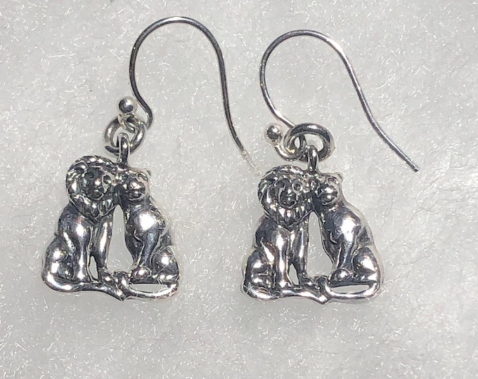 Vintage Sterling Silver Lion & Lioness Earrings: Wildlife Jewelry