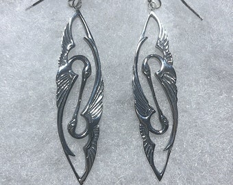 Sterling Silver Kissing Heron Earrings - Nature - birds - wildlife jewelry